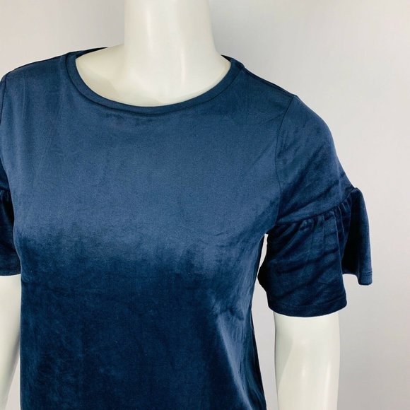 New Loft Womans Top Velvet Bell Sleeve Blue - Picture 6 of 8